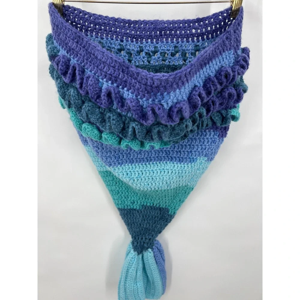 Hand Crochet Mermaid Tail Baby Blanket Toddler Photo Shoots Prop Fish Tail - Picture 2 of 5